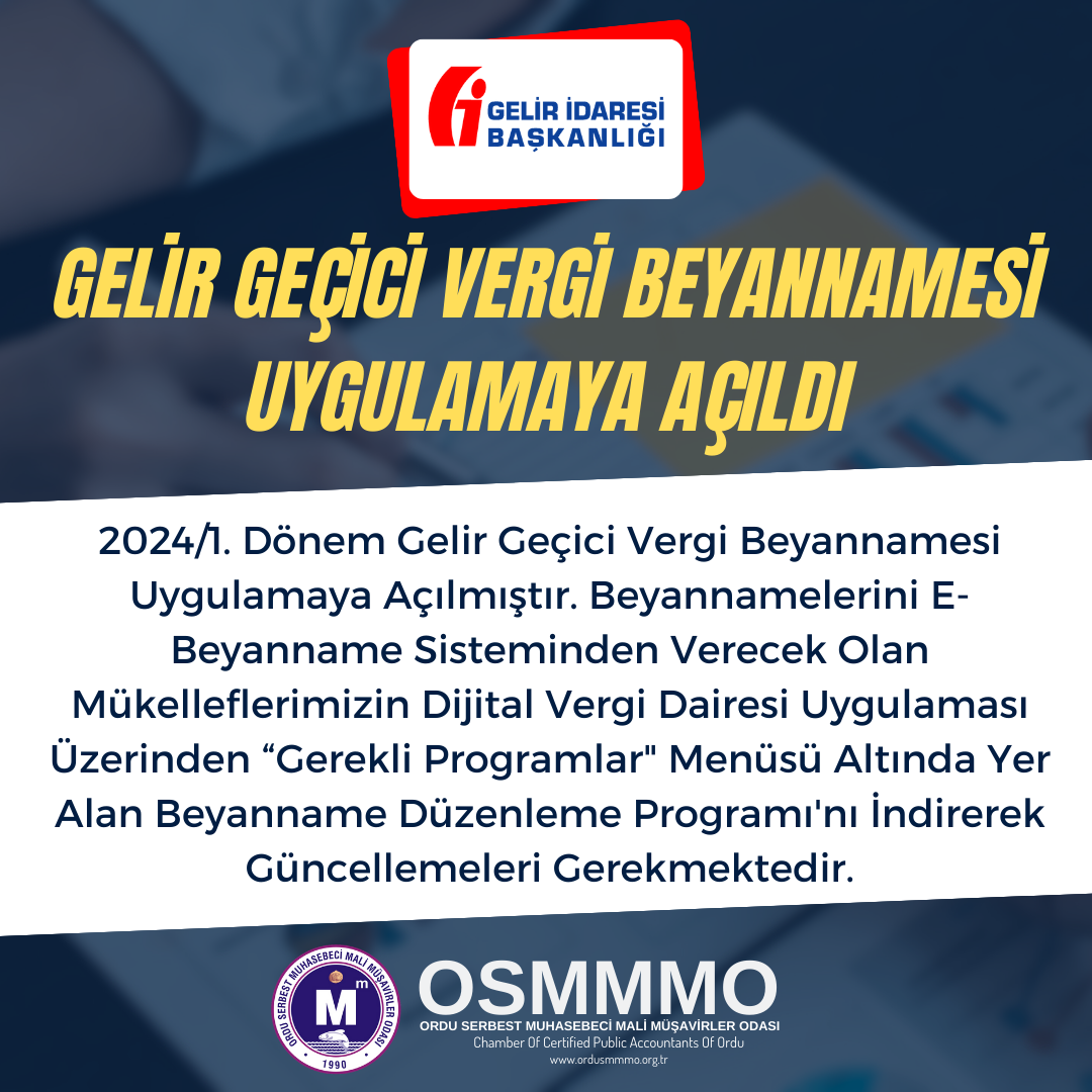 KURUM GEÇİCİ VERGİ BEYANNAMESİ UYGULAMAYA AÇILDI